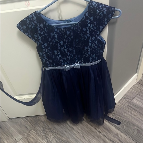 Navy Blue Lace Dress with Bow - Picture 1 of 2